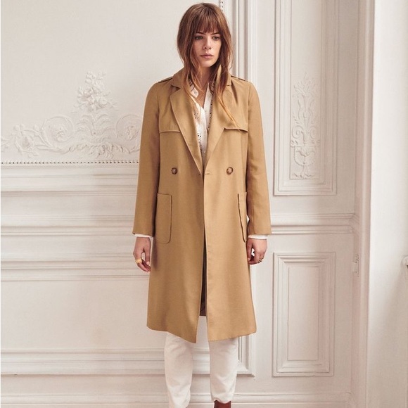 Sezane Jackets & Blazers - Sézane Oprah Trench Coat Belted Double-Breasted Beige Tan, Size 36 (US size 4)